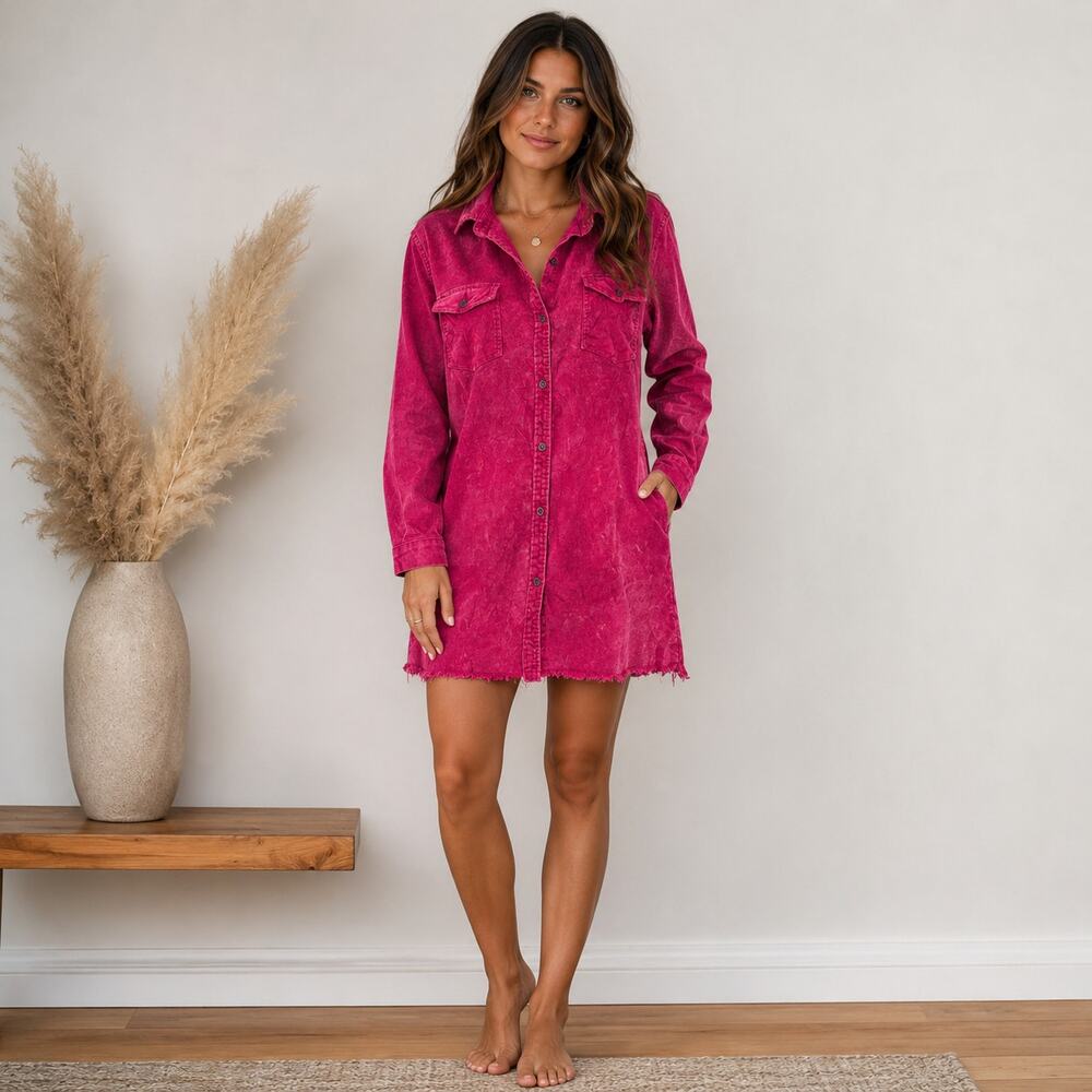Umgee USA pink corduroy long sleeve dress feminine
